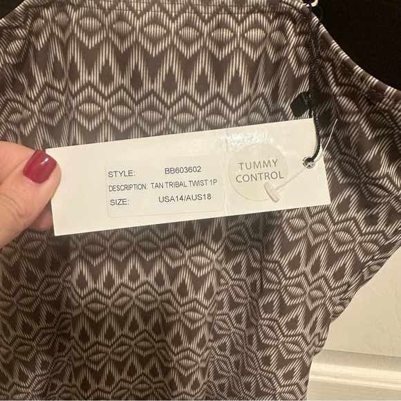 Byron Bay Australia Bathing Swim Suit Tan tribal twist Tummy control Size 14 - Picture 5 of 7